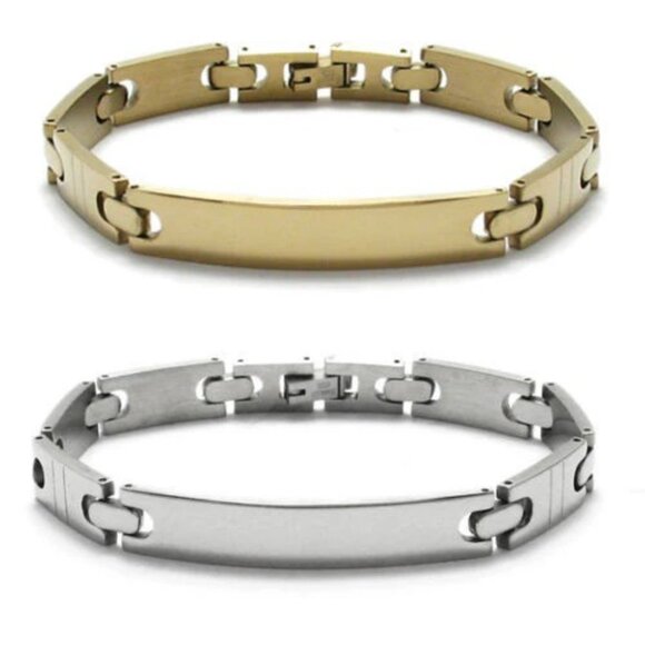 CLASSIC 8" THIN CENTER SCORED SECTION LINK STAINLESS STEEL BRACELET ENGRAVABLE - Picture 1 of 4